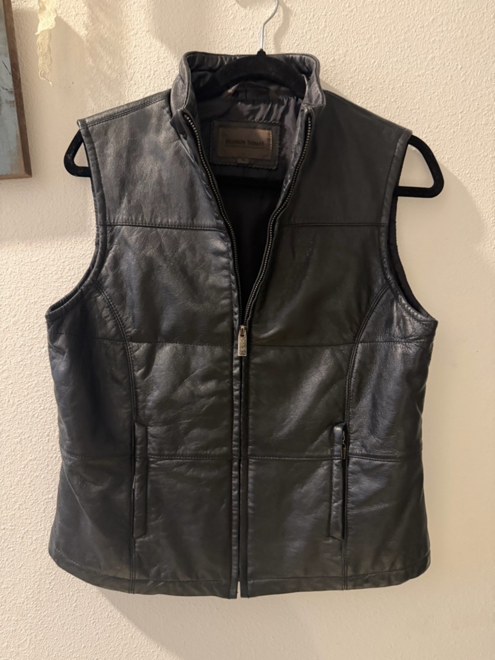 Brandon Thomas Black Leather Zip Vest